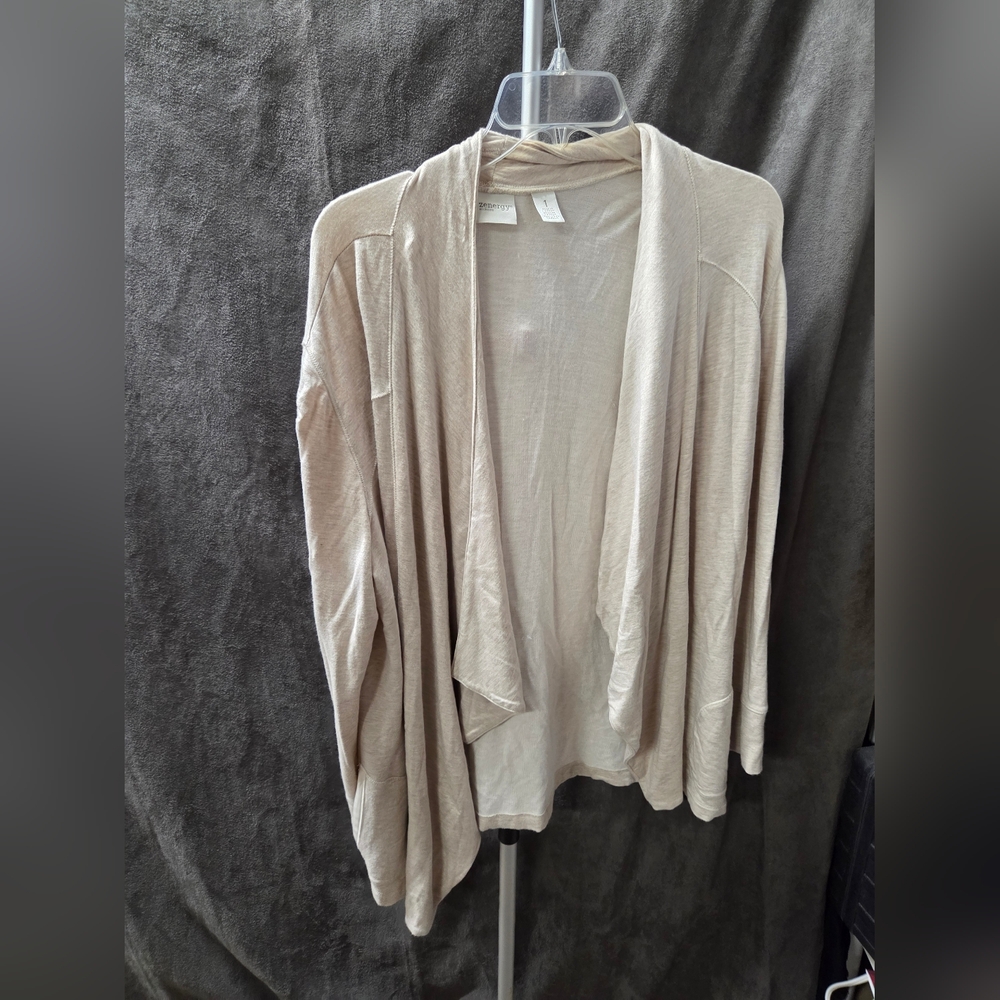 Chico's Open Front Drape Cardigan in Light Beige